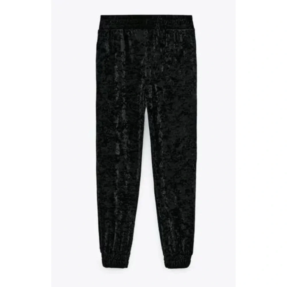 NWT Zara Velvet Jogger Pants in Black Size S